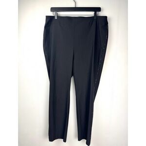 Chicos Pull-On Pants Black Embellished Side Straight Leg Stretch Women's 2.5R/14